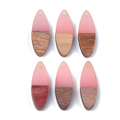 Pink Resin & Walnut Wood Pendants, Horse Eye, Pink, 28x9.5x3.5~4mm, Hole: 1.8mm