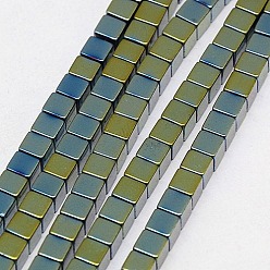 Plaqué Vert Galvanoplastie non magnétiques hématite synthétique brins de perles, cube, Grade a, vert plaqué, 4x4x4mm, Trou: 1mm, Environ 91 pcs/chapelet, 16 pouce