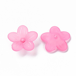 Hot Pink Frosted Acrylic Bead Caps, 5-Petal, Flower, Hot Pink, 19.5x20x5.5mm, Hole: 1.6mm, about 740pcs/500g