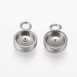 Stainless Steel Color 304 Stainless Steel Charm Cabochon Settings, Plain Edge Bezel Cups, Flat Round, Stainless Steel Color, Tray: 6mm, 12x8x2mm, Hole: 2.5mm