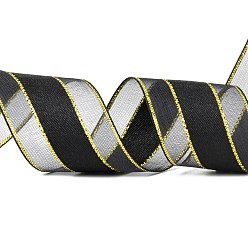 Black Solid Color Organza Ribbons, Golden Wired Edge Ribbon, for Party Decoration, Gift Packing, Black, 1"(25mm), about 50yard/roll(45.72m/roll)