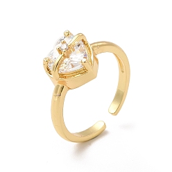 Настоящее золото 18K Открытое кольцо-манжета в форме сердца из прозрачного кубического циркония, украшения из латуни для женщин, без кадмия и без свинца, реальный 18 k позолоченный, внутренний диаметр: 17 мм