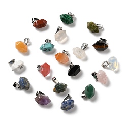 Mixed Stone Natural & Synthetic Mixed Gemstone, with Platinum Tone Iron Findings, Bullet Charm, 12.5~13x15.5~17x9~10mm, Hole: 7x3.5mm