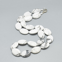 Howlite Natural Howlite Beaded Necklaces, with Alloy Lobster Clasps, Oval, 18.8 inch~19.2  inch(48~49cm), Oval: 18x13x5.5mm.