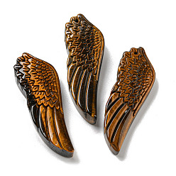 Œil De Tigre Pendentifs en oeil de tigre naturelles, charmes d'ailes sculptées, 56~59x19~22x7~10.5mm, Trou: 1.3mm
