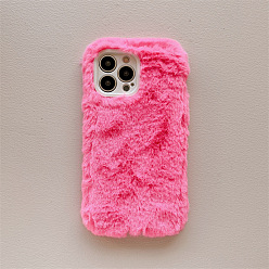 Deep Pink Warm Plush Mobile Phone Case for Women Girls, Plastic Winter Camera Protective Covers for iPhone14 Pro Max, Deep Pink, Inner Size: 16.08x7.81x0.78cm