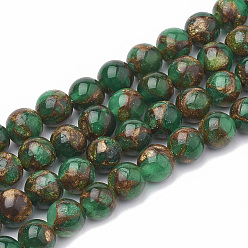 Green Natural Chalcedony Beads Strands, Imitation Gold Clinquant Stone, Dyed & Heated, Round, Green, 8~9mm, Hole: 1mm, about 45~48pcs/strand, 15.7 inch