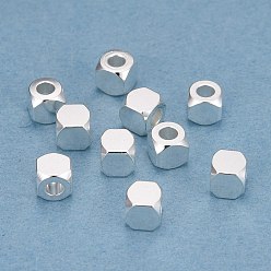 Серебро 201 из нержавеющей стали бусы, квадратный, серебряные, 4x4x4 мм, отверстие : 2 мм