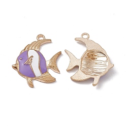 Lilac Alloy Enamel Pendants, Light Gold, Fish Charm, Lilac, 27x25x3.5mm, Hole: 2.2mm