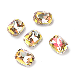 Light Juicy Peach AB Light AB Style Glass Cabochons, Pointed Back & Back Plated, Faceted, Rectangle Octagon, Light Juicy Peach AB, 8x6x3mm