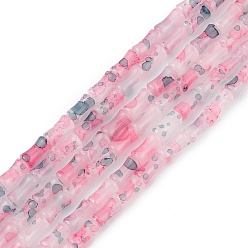 Pink Baking Varnish Glass Beads Strand, Bamboo Stick, Pink, 12x6.5mm, Hole: 1.4mm, about 65~66pcs/strand, 30.71''(78cm)
