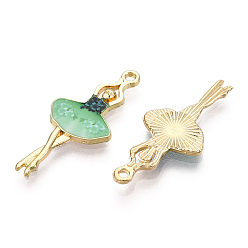 Pale Green Printed Light Gold Tone Alloy Pendants, Ballerina Dancer Charms, Pale Green, 29.5x13x2mm, Hole: 1.4mm