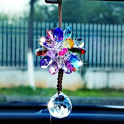 Colorful Glass Flower with Tassel Pendant Decorations, for Interior Car Mirror Hanging Decorations, Colorful, 350mm