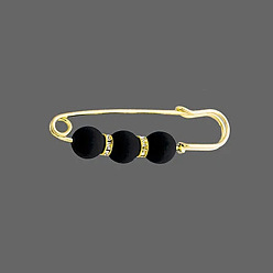 Noir Broches épingles à nourrice en perles d'imitation, alliage strass taille pantalon extender pour les femmes, or, noir, 58mm