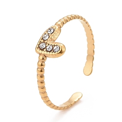 Золотой Открытое кольцо-манжета с кристаллами и стразами, 304 украшения из нержавеющей стали для женщин, золотые, 2~6.5 мм, внутренний диаметр: 18 мм
