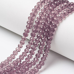 Pale Violet Red Glass Beads Strands, Faceted, Rondelle, Pale Violet Red, 10x8mm, Hole: 1mm, about 65~66pcs/strand, 20.8~21.2 inch(53~54cm)