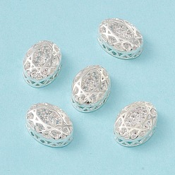 Clear Eco-friendly Brass Micro Pave Cubic Zirconia Multi-strand Links, Rack Plating, Cadmium Free & Lead Free, Oval, Silver Color Plated, Clear, 14x10x5mm, Hole: 1.2mm