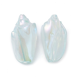 Cyan Clair Perles acryliques plaquées irisées, forme de coquille de conque, cyan clair, 30x15.5x14.5mm, Trou: 1.6mm
