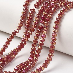 Brique Rouge Plaquer des brins de perles de verre opaques, plein arc-en-plaqué, facette, rondelle, firebrick, 4x3mm, Trou: 0.4mm, Environ 123~127 pcs/chapelet, 16.5~16.9 pouce (42~43 cm)