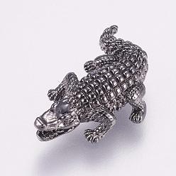 Черный Цвет Металла Латунные бусины, Крокодил / Аллигатор, металлический черный , 24x17x6 мм, отверстие : 1.5 мм