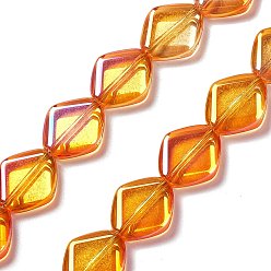 Dark Orange Electroplate Glass Beads Strands, Full Rainbow Plated, Rhombus, Dark Orange, 18x15.5x5mm, Hole: 1.2mm, about 35~37pcs/strand, 24.80~25.98 inch(63~66cm)