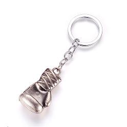 Antique Silver Alloy Keychain, Boxing Glove, with Iron Findings, Antique Silver, 95mm