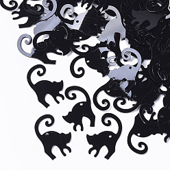 Черный Аксессуары для орнаментов, пластиковые пайетки / блестки из пвх, форма кошки, чёрные, 20x13x0.3 мм, отверстия: 0.9 мм, около 230 шт / мешок