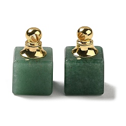 Green Aventurine Natural Green Aventurine Perfume Bottle Pendants, Square Charms with Golden Plated 304 Stainless Steel Findings, 19x12x12mm, Hole: 2mm