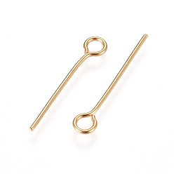 Golden 304 Stainless Steel Eye Pins, Golden, 22 Gauge, 17~18x0.6mm, Hole: 2mm