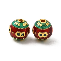 Red Alloy Beads, with Enamel, Round with Coins, Golden, Red, 9mm, Hole: 1.8mm