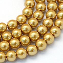 Vara de Oro Hornear cristales de perlas de vidrio pintado, pearlized, rondo, vara de oro, 3~4 mm, agujero: 0.5 mm, sobre 195 unidades / cadena, 23.6 pulgada