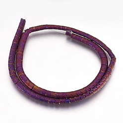 Purple Plated Electroplate Non-magnetic Synthetic Hematite Bead Strands, Frosted, Wave, Purple Plated, 5.5x4x3mm, Hole: 1mm, about 120~122pcs/strand, 15.7 inch~16.1 inch(40~41cm)