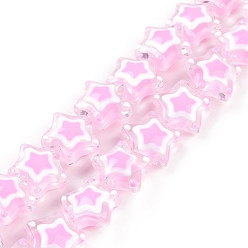 Rose Nacré Brins de perles à chalumeau manuels, étoiles, perle rose, 11.5x12.5x6mm, Trou: 0.7mm, Environ 33 pcs/chapelet, 14.57'' (37 cm)