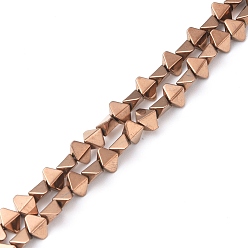 Copper Plated Electroplate Synthetic Non-magnetic Hematite Beads Strands, Faceted, Rhombus, Copper Plated, 6x4.5x3mm, Hole: 1mm, about 95pcs/strand, 15.98 inch(40.6cm)