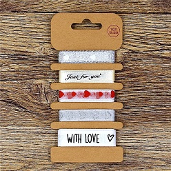 Mixed Color 5M 5 Styles Printed Polyester Ribbon, Heart & Word Pattern, for Weddign Party Gift Package, Mixed Color, 3/8~5/8 inch(10~15mm), 1m/style