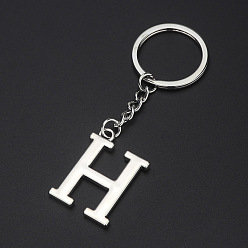 Letter H Platinum Plated Alloy Pendant Keychains, with Key Ring, Letter, Letter.H, 3.5x2.5cm