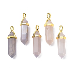 Natural Agate Natural Agate Pointed Pendants, with Random Brass Pendant Hexagon Bead Cap Bails, Golden, Bullet, 38.5~40x12~12.5x10~11mm, Hole: 3x4.5mm