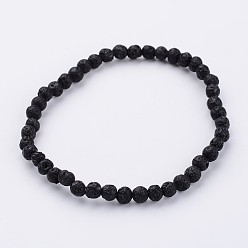 Lave Bracelets extensibles perlés en pierre de lave naturelle, avec du fil de fibre élastique, 2-1/4 pouces (55 mm)