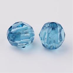 Bleu Dodger Perles acryliques transparentes, facette, ronde, Dodger bleu, 8mm, trou: 1.5 mm, environ 1800 pcs / 500 g