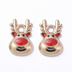 Colorful Golden Plated Alloy Enamel Charms, for Christmas, Elk, Colorful, 14x9x3mm, Hole: 2mm