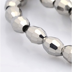 Silver Plated Full Plated Glass Faceted Rice Beads Strands, Silver Plated, 6x4mm, Hole: 1mm, about 72pcs/strand, 16 inch