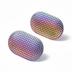 Rainbow Color Ion Plating(IP) 304 Stainless Steel Stud Earring Findings, with Vertical Loops, Oval, Rainbow Color, 27x16.5mm, Hole: 4mm, Pin: 0.7mm