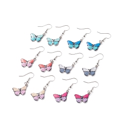 Mixed Color Two Tone Butterfly Dangle Earrings for Women, Stainless Steel Color, Mixed Color, 40mm, Pin: 0.5mm