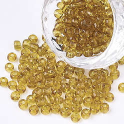 Dark Goldenrod Glass Seed Beads, Transparent, Round, Round Hole, Dark Goldenrod, 6/0, 4mm, Hole: 1.5mm, about 500pcs/50g, 50g/bag, 18bags/2pounds