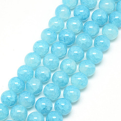 Azul Cielo Hornear pintado hebras de perlas de vidrio craquelado, rondo, luz azul cielo, 4 mm, agujero: 1.1~1.3 mm, sobre 200 unidades / cadena, 31.4 pulgada