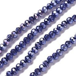 Midnight Blue Opaque Glass Beads Strands, Faceted, Rondelle, Midnight Blue, 4x3mm, Hole: 0.6mm, about 221pcs/strand, 31.89''(81cm)