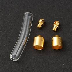 Oro Colgante de vial de vidrio transparente conectores de enlace normal, botella de deseo que se puede abrir de tubo curvo con accesorios de latón y aleación para hacer joyas, dorado, 48x8x7 mm, agujero: 1.8 mm