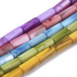 Color mezclado Cuentas de concha naturales de agua dulce, teñido, columna, color mezclado, 10x4.5 mm, agujero: 0.9 mm, sobre 36 unidades / cadena, 14.17 pulgada (36 cm)