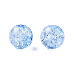 Bleu Bleuet Transparent perles acryliques craquelés, ronde, bleuet, 8x7.5mm, Trou: 1.8mm, à propos de 1700pc / 500g
