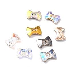 Mixed Color 2-Hole Glass Rhinestone Buttons, Faceted, Bowknot, Mixed Color, 12.5x17x5mm, Hole: 1.2mm